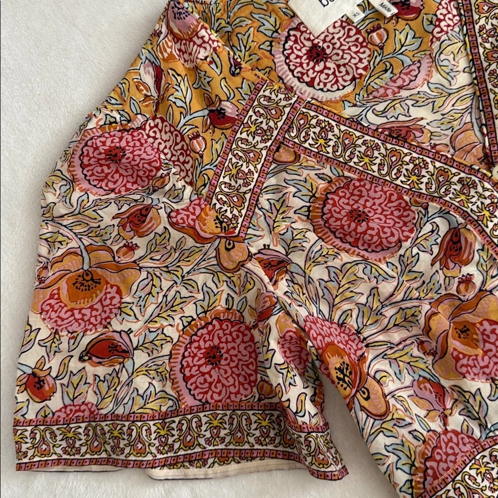 ba&sh | Valia Mixed Floral Print Short Sleeve Boho Mini Dress 1E22VALI Ocre (XS) - Picture 4 of 16